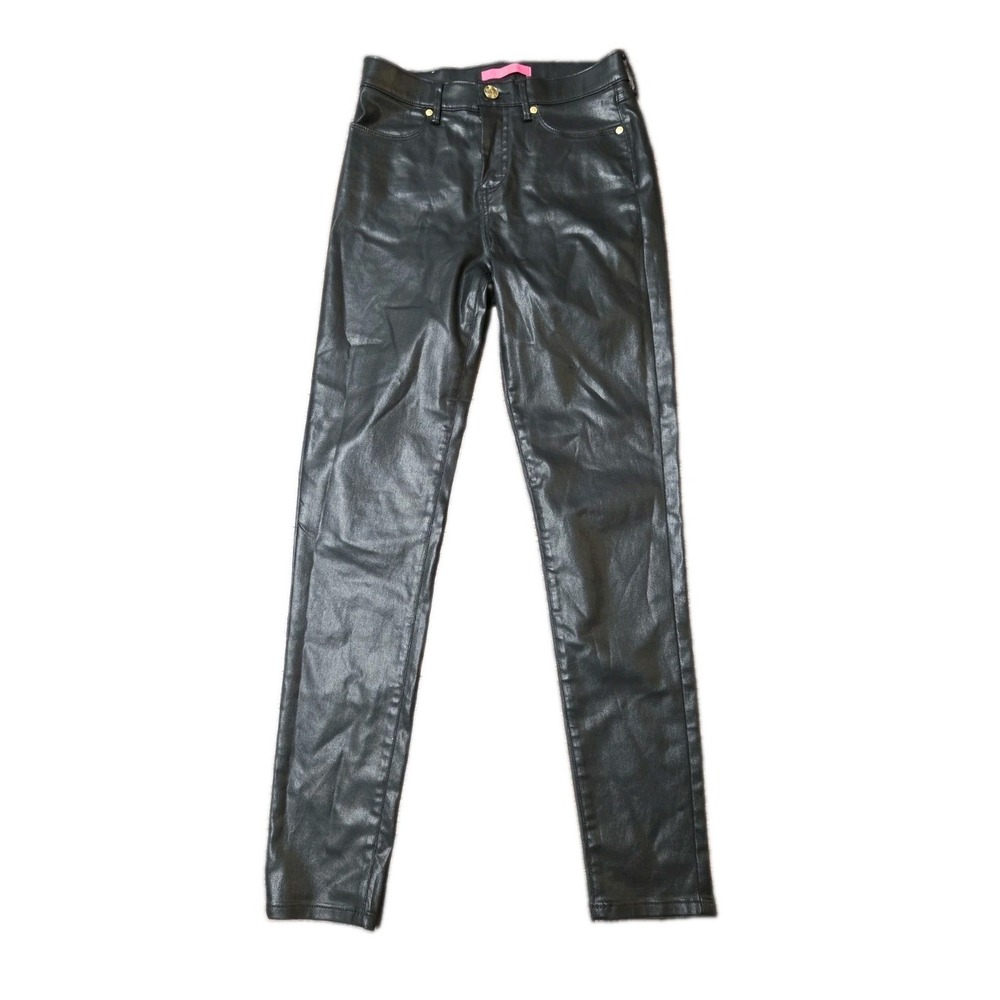 Lilly Pulitzer Black Faux Leather Coated Skinny Jeans Women's Size 2 Mid Rise